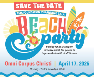Colorful graphic for the Beach Party themed Gala - Save the Date information - Omni Corpus Christi on April 17, 2026 