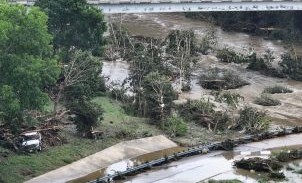 Photo of the flooded river in Kerr County